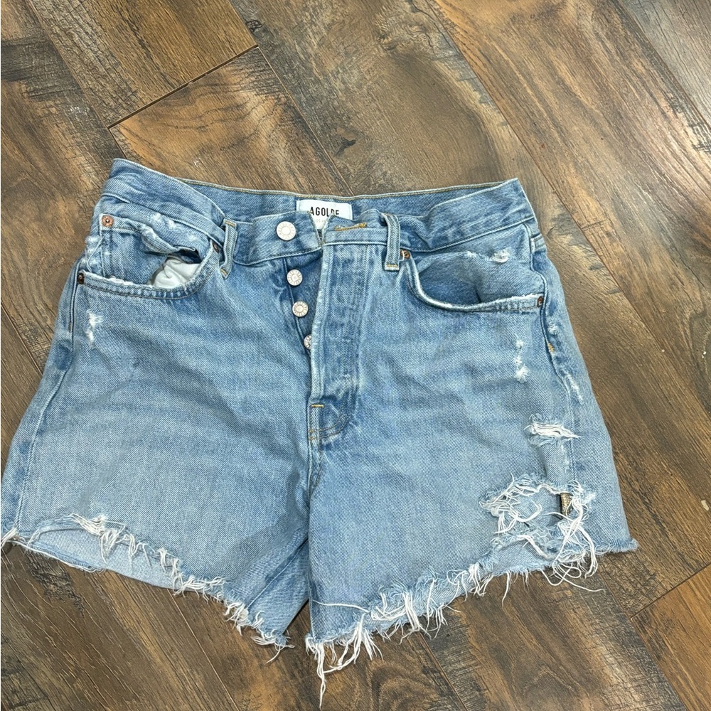 Agolde Blue Jean Shorts Distressed Raw Hem